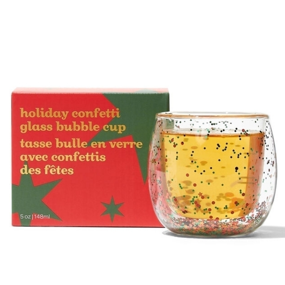 NEW In A Box David And Tea Holiday Confetti Glass Bubble Cup